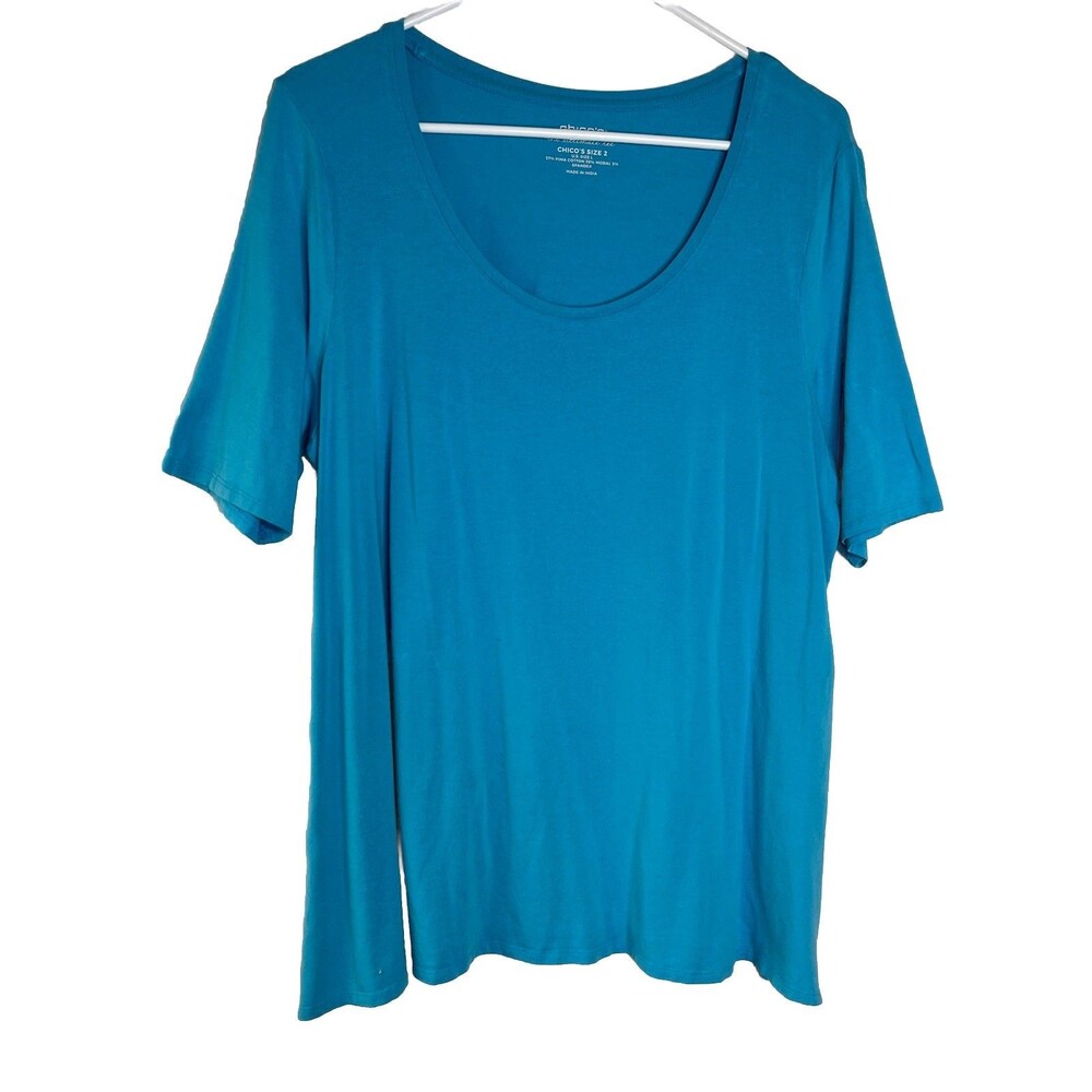 Chicos Beach Wave Blue Solid Layering basic ultimate Top Blouse sz 2 / L (15